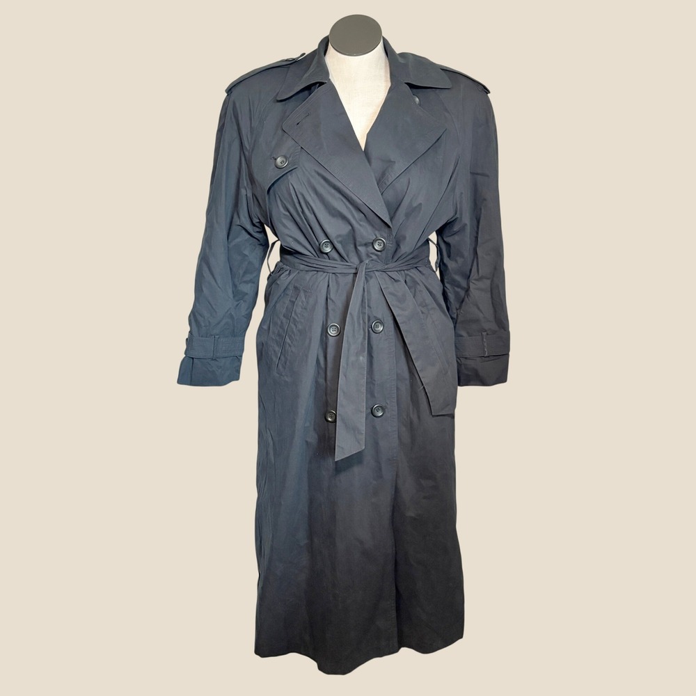 London Fog Trench Coat 10R Gun Metal Grey Double Breasted Dark Academia Heritage